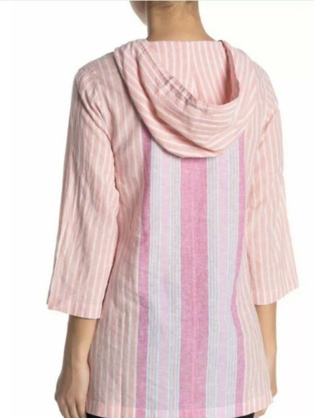 Tommy Bahama NEW Hoodie Top 3/4 Sleeve Baja Tunic Pullover Cotton Linen Women M - Picture 3 of 16